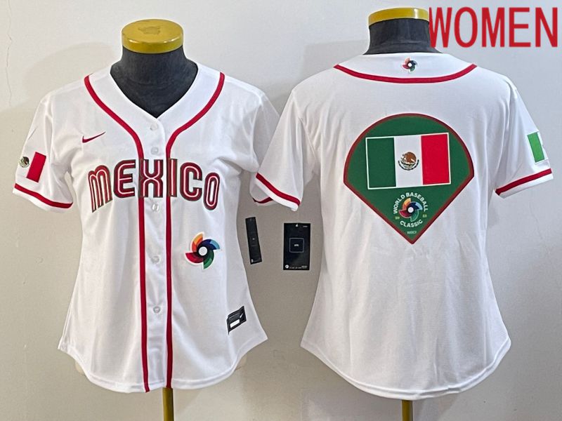 Women 2023 World Cub Mexico Blank White Nike MLB Jersey10